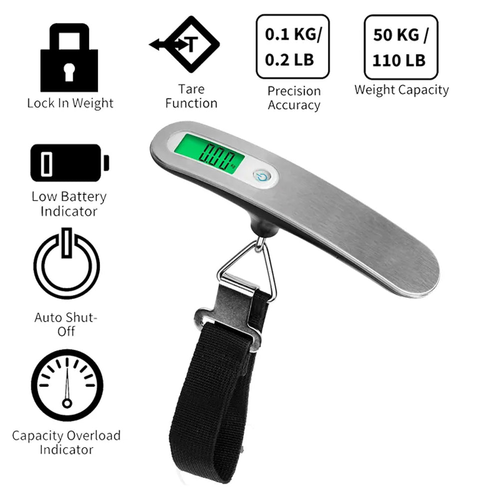 BONTOUR Váhový prístroj na batožinu, digitálna ručná váha, LCD displej, maximálna hmotnosť 50 kg-Vashome.sk