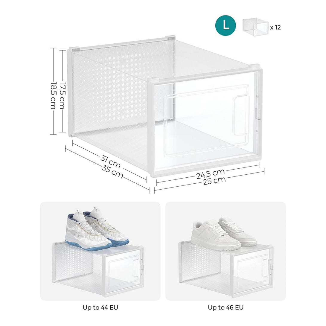 Boxy na topánky, balenie 12 kusov, stohovateľné, priehľadné a biele | SONGMICS-Vashome.sk