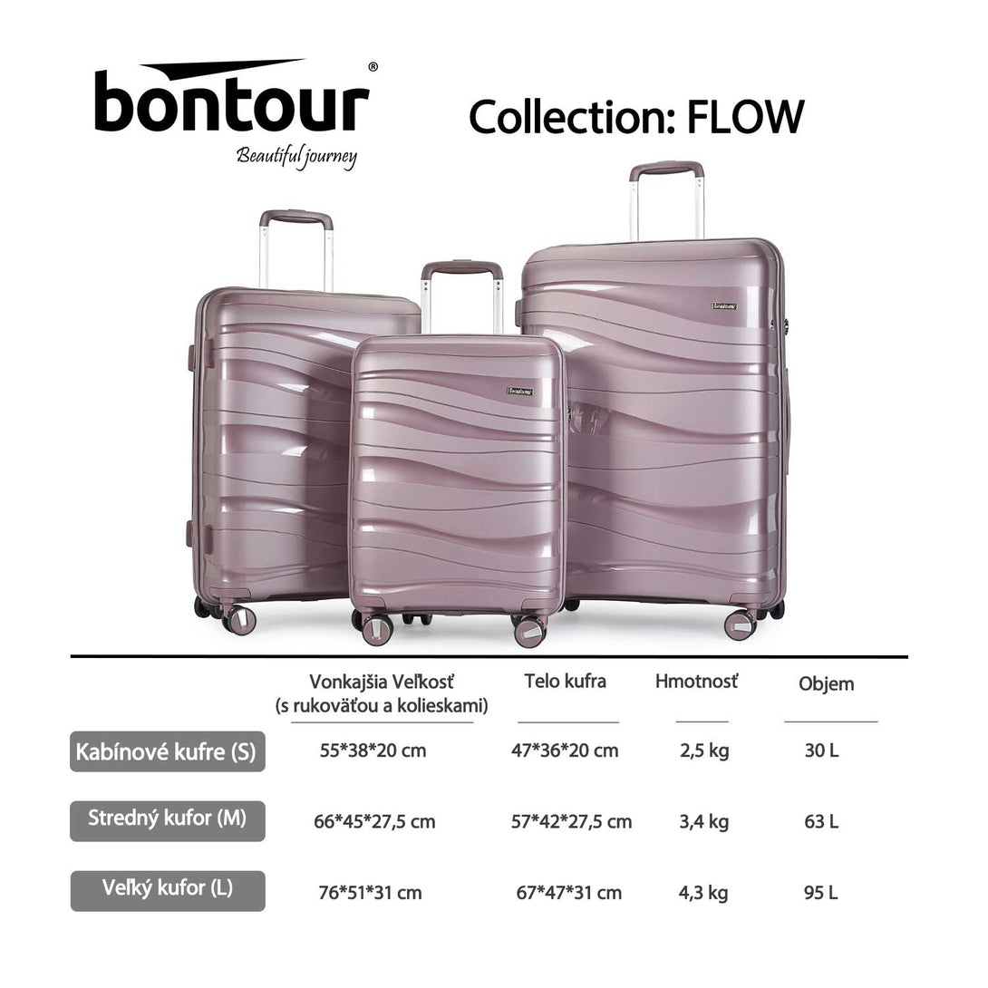 "Flow" sada 4-kolieskového kufra s TSA zámkom, levanduľovo fialová BONTOUR-Vashome.sk