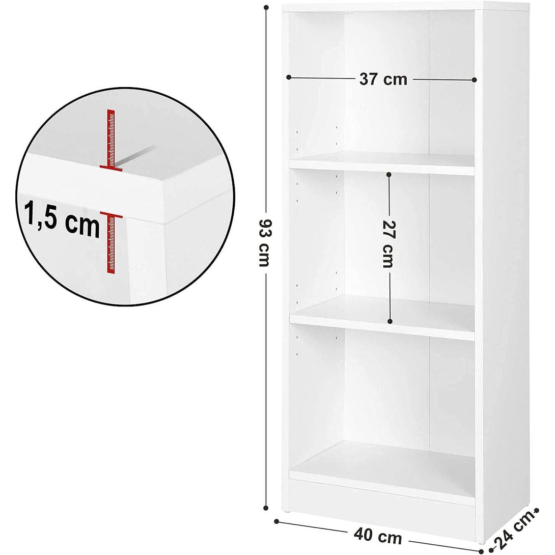 Knižnica s 3 priehradkami, nastaviteľné poličky, 40 x 93 x 24 cm, biela-Vashome.sk