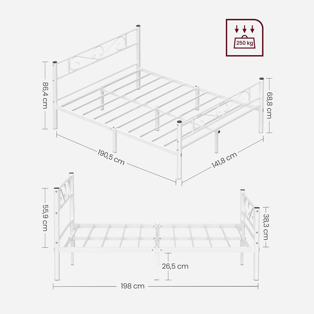 Manželská posteľ, kovový posteľný rám, biela farba-Vashome.sk