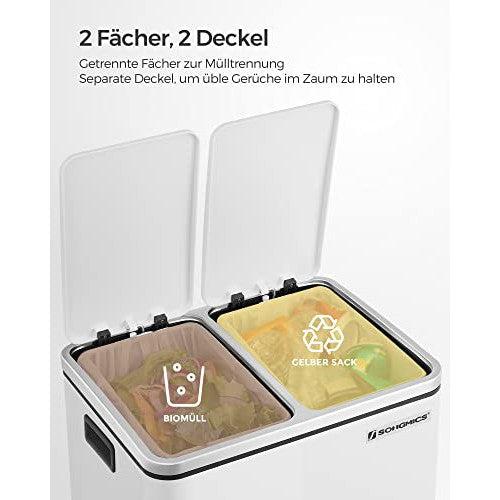 Konyhai szemetes, 2 x 15 literes acél szemetes, lépcsős szemetes belső vödrökkel és fogantyúkkal, puha záródással, szagszigeteléssel, fehér-Vashome.sk