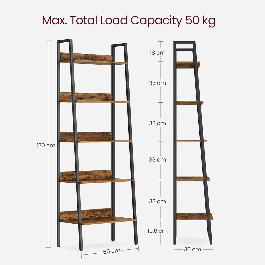 Rebríková polica, 5-úrovňový regál, rustikálny hnedý | VASAGLE-Vashome.sk