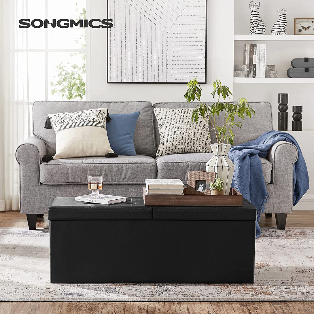 SONGMICS Skladací sedací box, otoman 120L, čierny, 110 x 38 x 38 cm-Vashome.sk