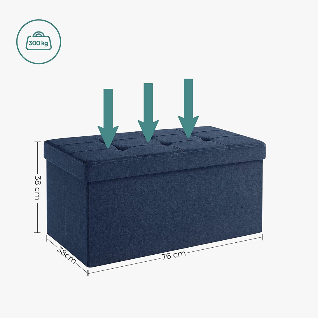 SONGMICS Skladacia lavica, nosnosť do 300 kg, plátno, 76 x 38 x 38 cm, tmavomodrá-Vashome.sk