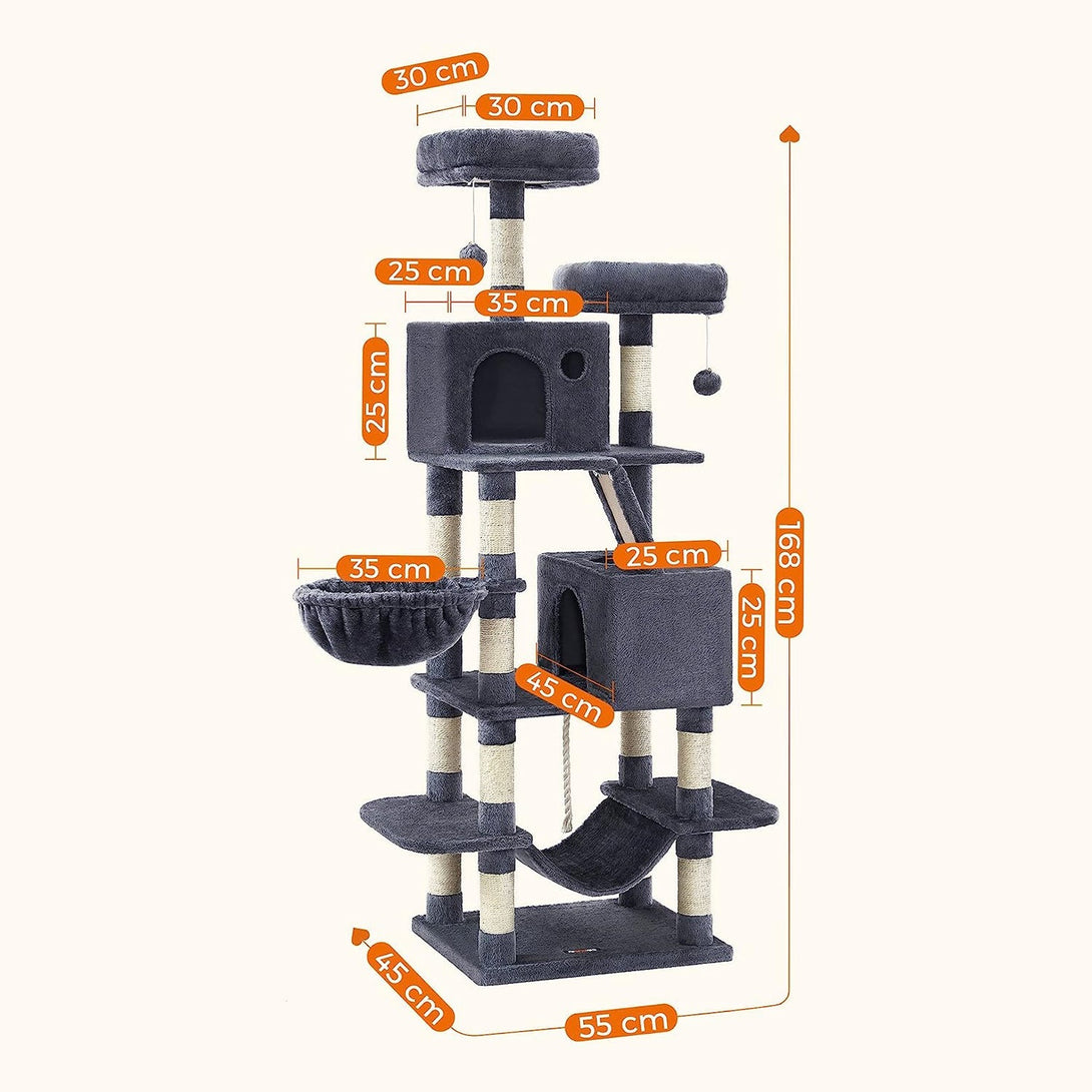 Veľké škrabadlo pre mačky, 168 cm vysoké, mačací strom L, dymovo sivé | FEANDREA-Vashome.sk