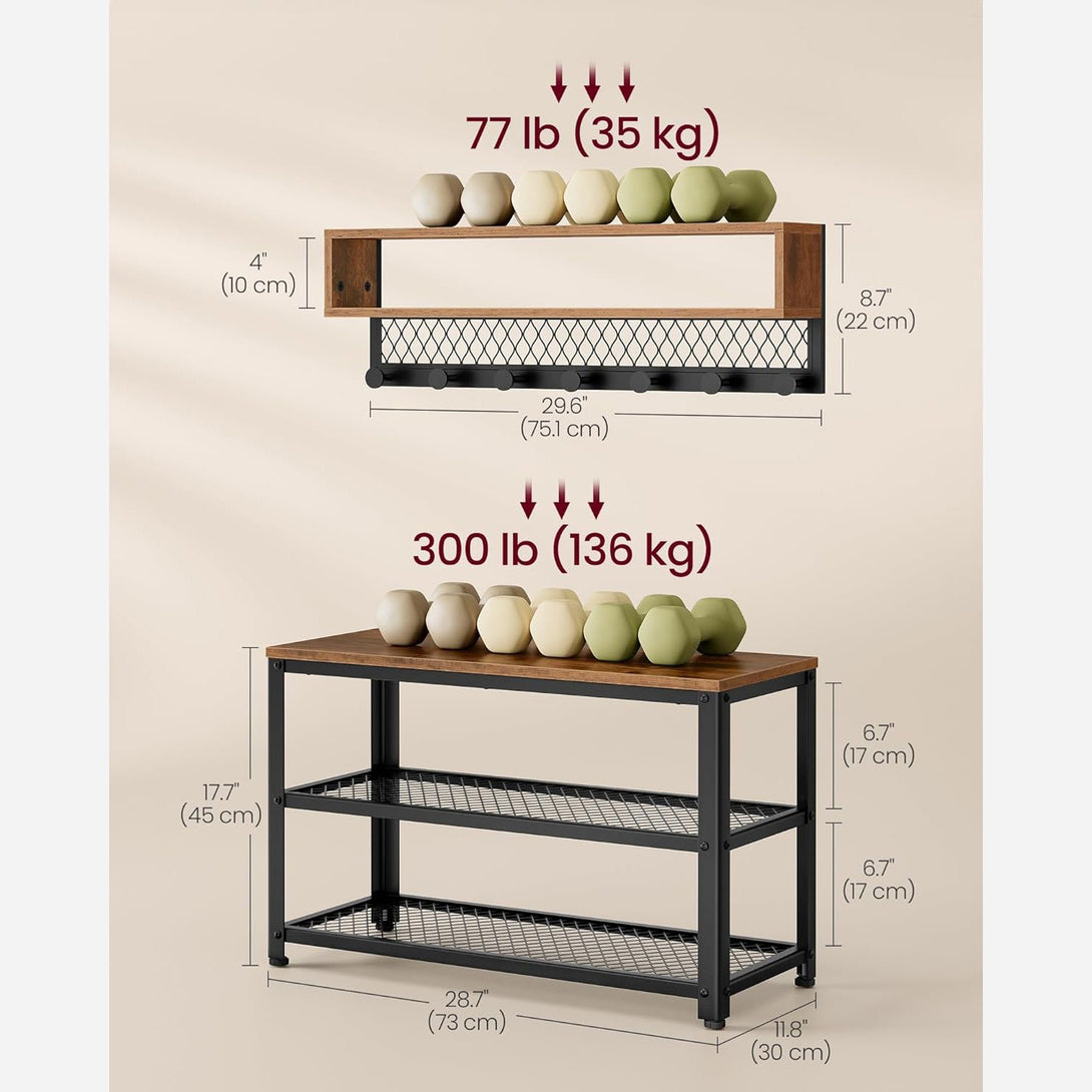 Vešiak a lavička na topánky, 2-úrovňový botník, rustikálny hnedý-Vashome.sk