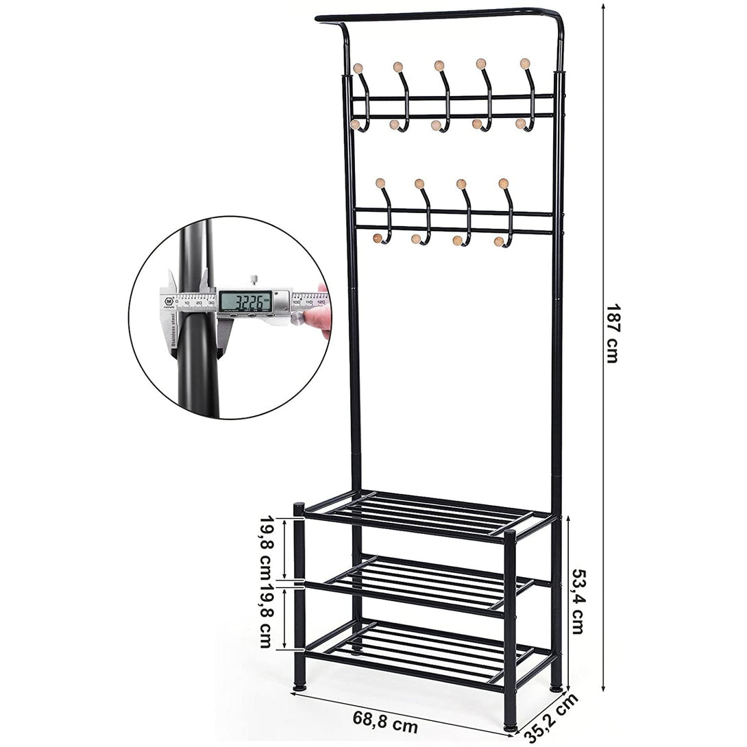 Vešiakový stojan s úložným priestorom na topánky 187 cm, čierny-Vashome.sk