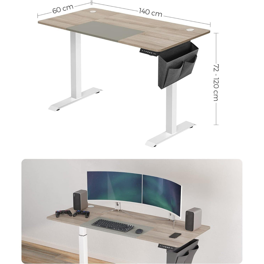 Výškovo nastaviteľný elektrický stôl, písací stôl, biela a sivá farba | SONGMICS-Vashome.sk
